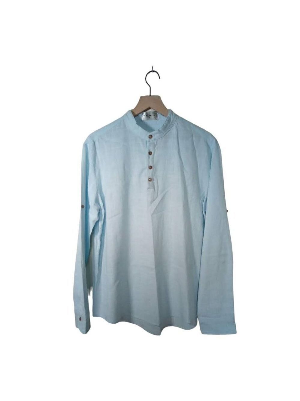 NEARKIN Light Blue Cotton Poplin Half Button Tunic Shirt Sz L